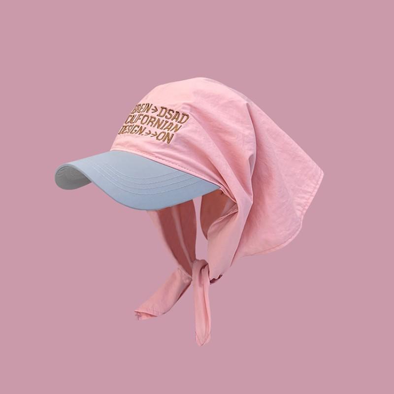 Color Block Letter Embroidery Baseball Cap for Women, Sweet Tie Band Peak Hat, Korean Spring Summer Outdoor Sun Cap