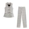 Autumn High Street Style Plaid Vest & High Waist Pants Set