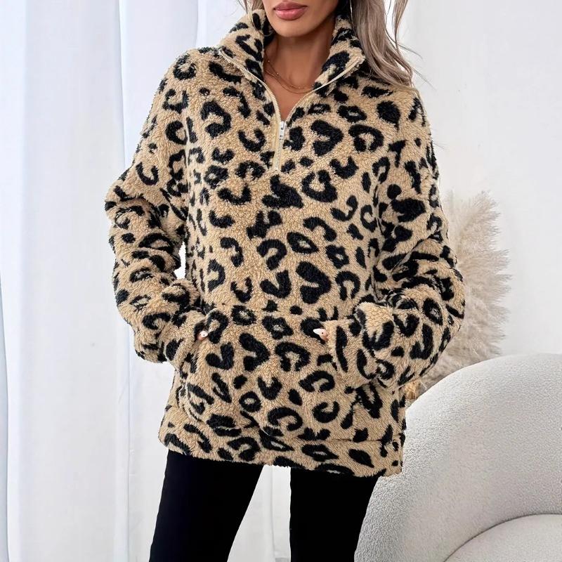 Women S Leopard Print Zip Up Hoodie Elegant Casual Sweatshirt