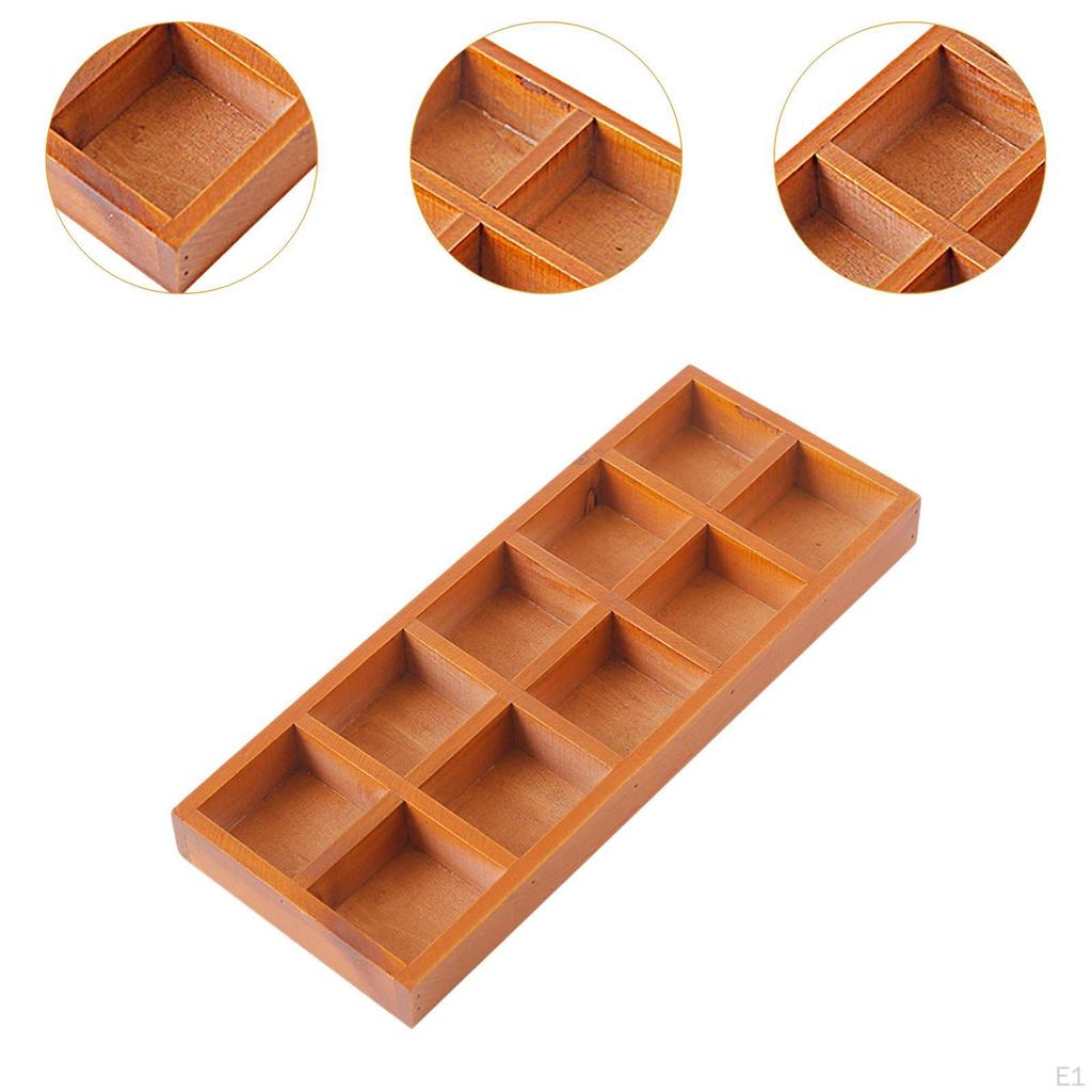 Wooden Storage Divider Box Divided Organizer Tabletop Organization 10 Grid Section Sorting Tray