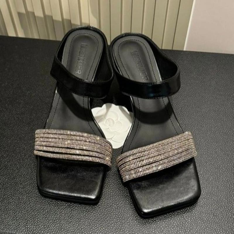 

Туфли на высоком каблуке Женские тапочки Туфли для платья Кристалл Элегантные сандалии Летние женские туфли-лодочки Тренд 2025 Дизайнерские женские тапочки 40 чёрный