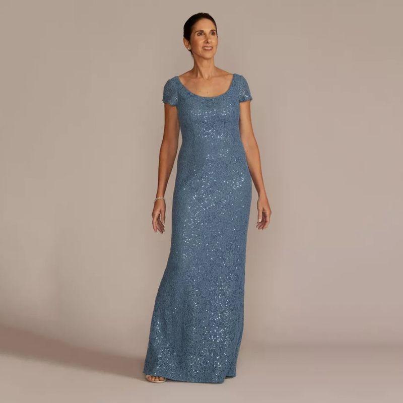 

Exported to Europe Handmade Shell Fabric Superb Refined Handmade Lace Sequin Decorative Short Sleeve Long Dress Dress Haze Blue 2