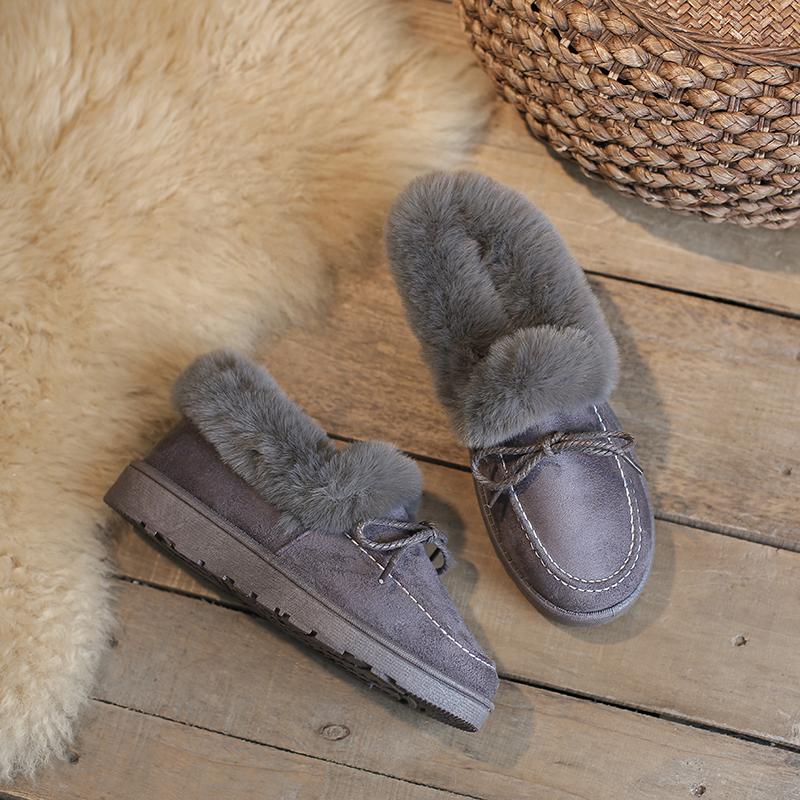 

Мода 2024 Зима Однотонные Женские Хлопковые Туфли Плюшевые Теплые Снежные Ботинки Повседневные Плоские Короткие Ботинки 40 серый