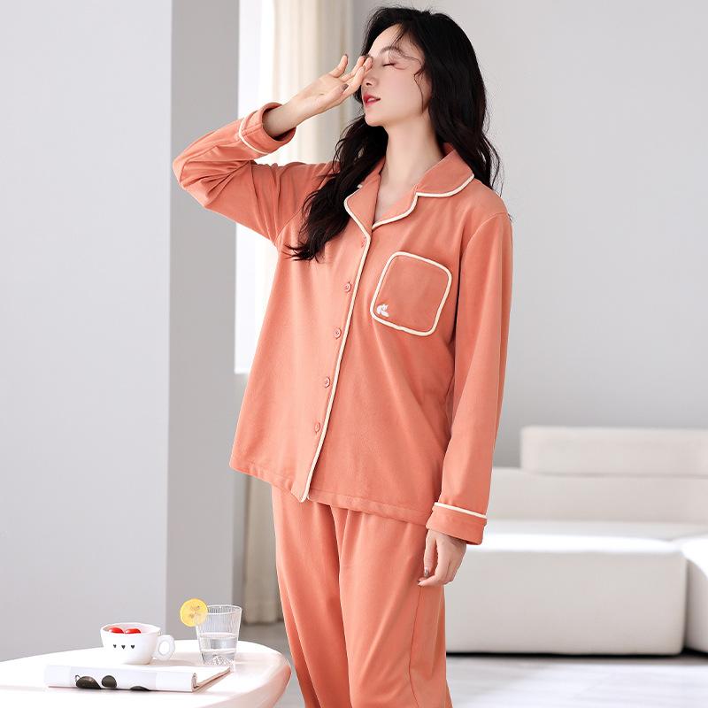 Insel Fleece Schlafanzug Damen Herbst und Winter Korallenfleece Verdickt Dünner Fleece Winter Warm Loungewear