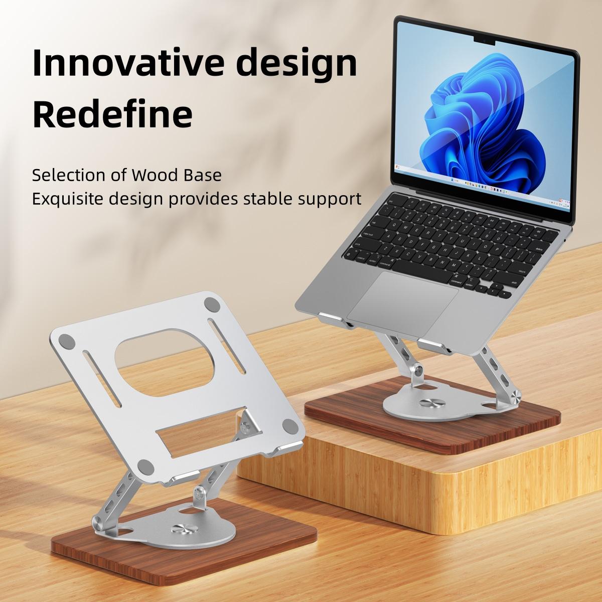 

D082W Wood Base Aluminum Alloy Laptop Tablet Holder Heat Dissipation Rotatable Notebook Stand A