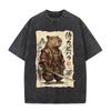 2026 Vintage Japanese Samurai Capybara Scroll Ink Painting Graphic Black Acid Washed T Shirt Retro Oriental Animal Casual Oversi
