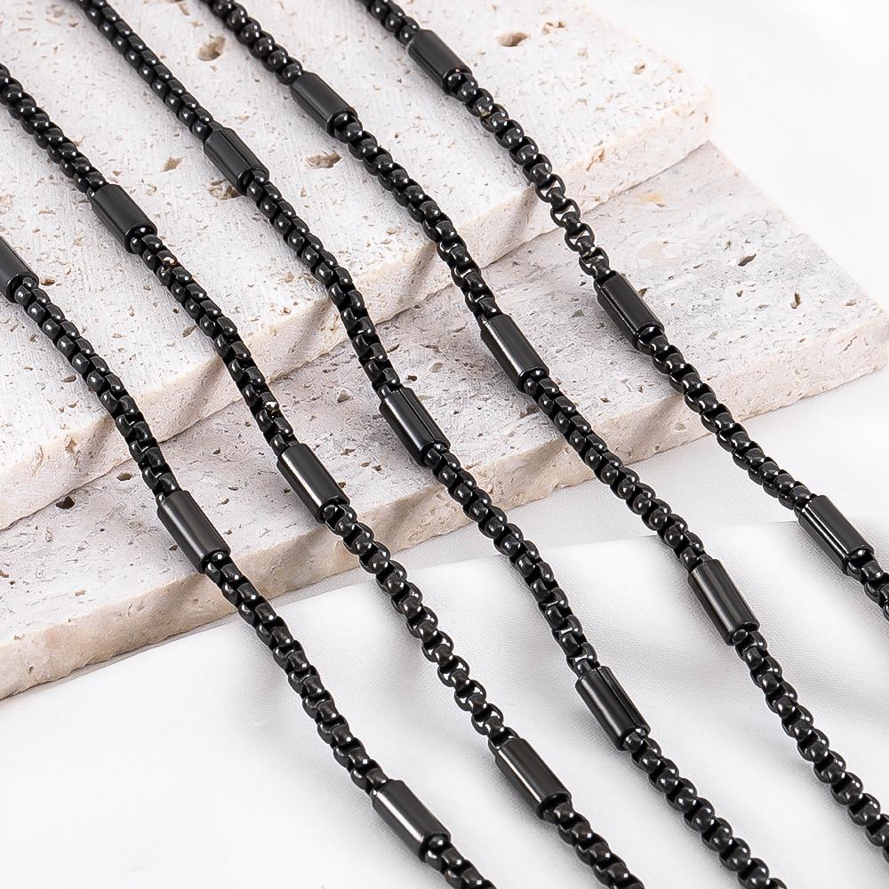 2M 1M 0.5M Hip Hop Black PVD Stainless Steel Box Tube Cable Beaded Chains DIY Men Necklace Jewelry Making Bracelet Supplies Bulk
