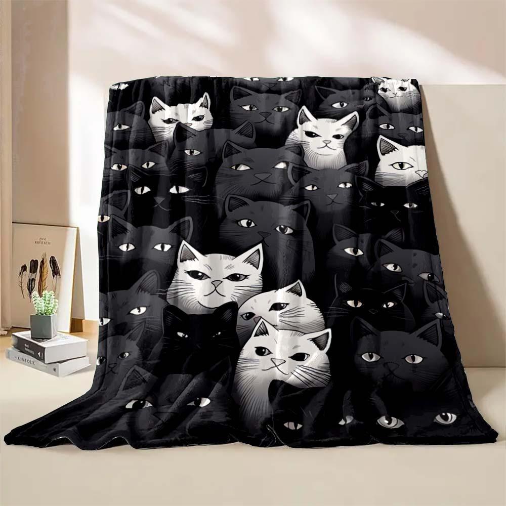 Cute Cat Print Blanket Home Travel Camping Blanket Single Layer Flannel Shawl Blanket Soft Cartoon Fleece Blanket