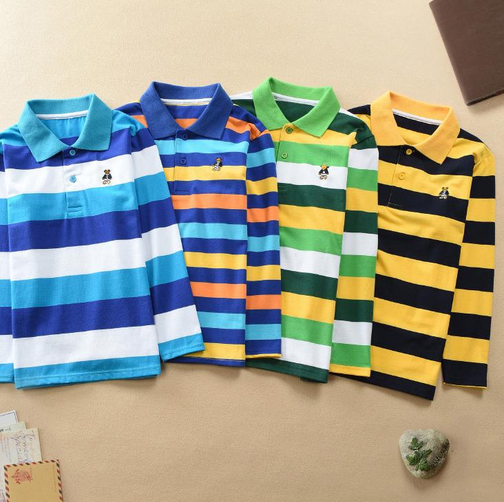 Children's Long Sleeve Shirts Spring Autumn Children's Wear Middle and Large Children's T-shirt Cotton Stripe Polo Shirt