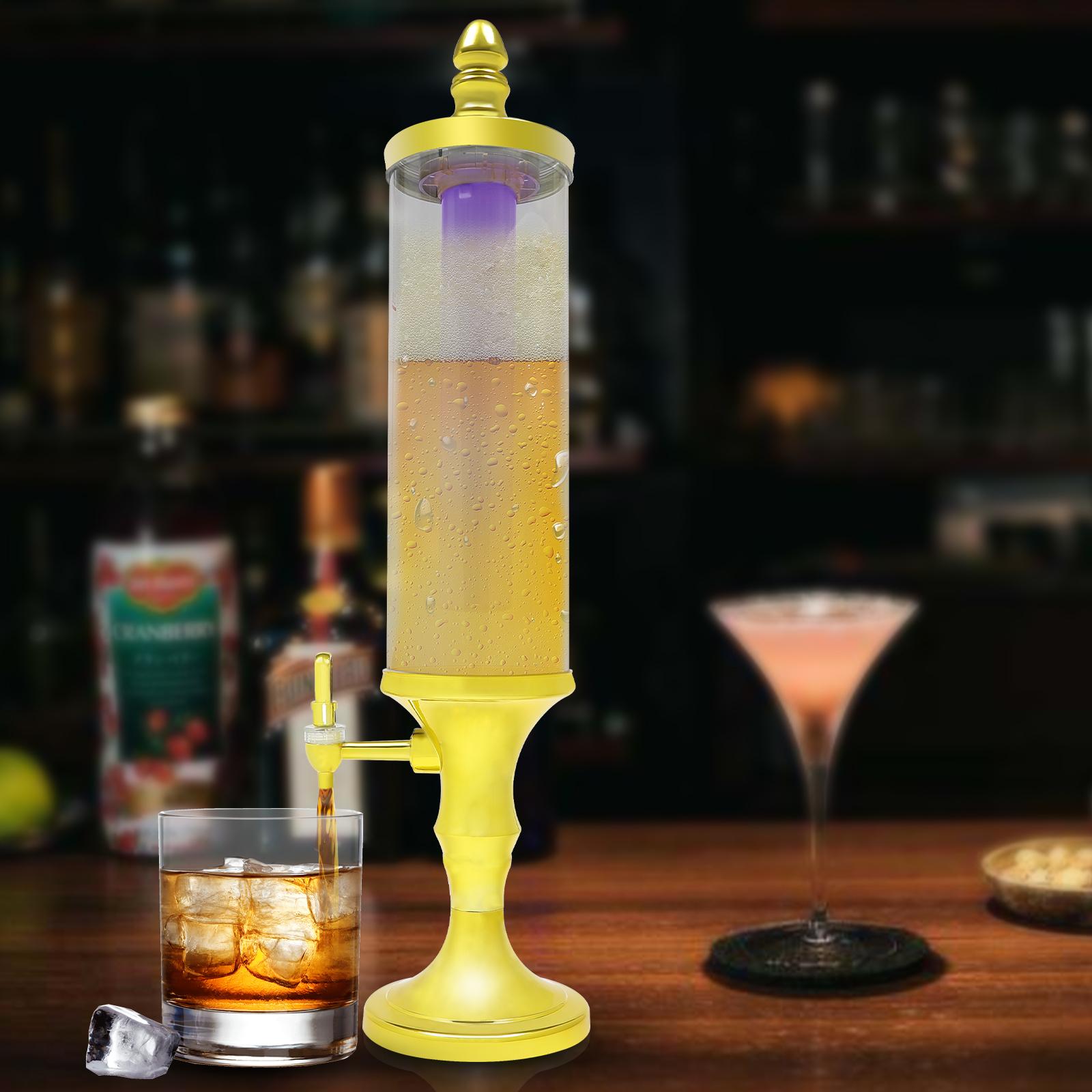 

3L Golden Beer Tower Dispenser with LED Light & Freeze Ice Tube, Leak-Proof Tap for Bar Game Day, Large Capacity Drink Dispenser золотой