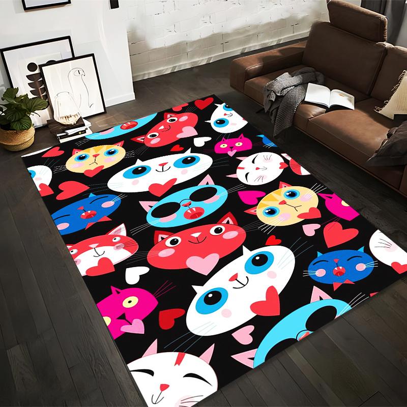 

Colorful Cartoon Cats and Hearts Pattern on Black Background for Cute Decorative Carpet Suitable for use as an anti-slip1 for1room and bedroom sofas 40x60cm( 15x23in )