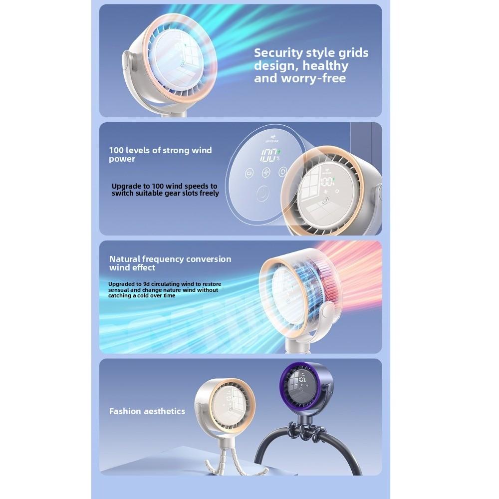 Intelligent Digital Display Octopus Stroller Fan USB Charging Rechargeable Fan for Desktop Use