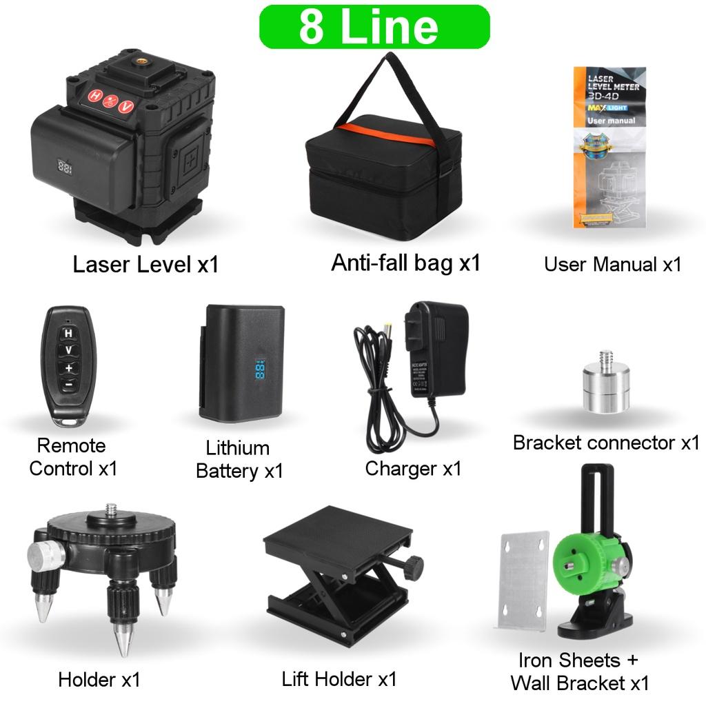 4D 8/12/16 Lines Laser Level Green Light Auto Self Leveling 360 Laser Levels Horizontal Vertical Cross Remote Control Indoor and Outdoor