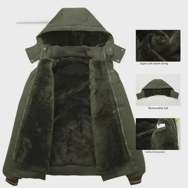 Men's Hooded Camouflage Velvet-Lined Cotton Jacket
