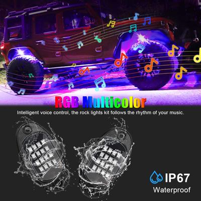 Car Chassis Light RGB LED Rock Lights For Jeep Off-Road Truck Boat Bluetooth APP Control Music Sync 4/6/8 In 1 Undergolw