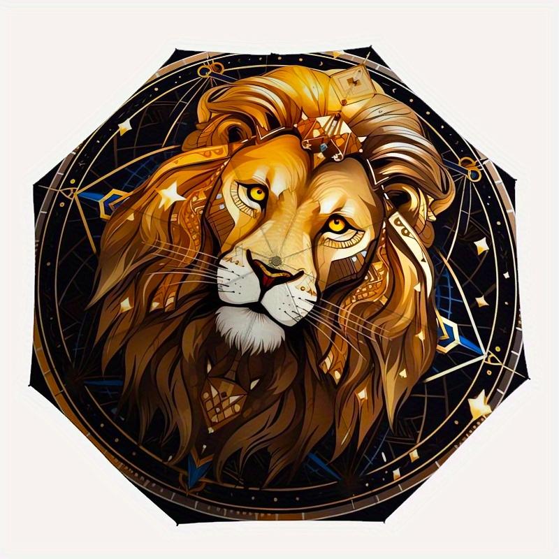 Golden Lion Mandala Wall Art DecorUmbrella, Portable 3-Fold Compact Umbrella for Men & Women Gift