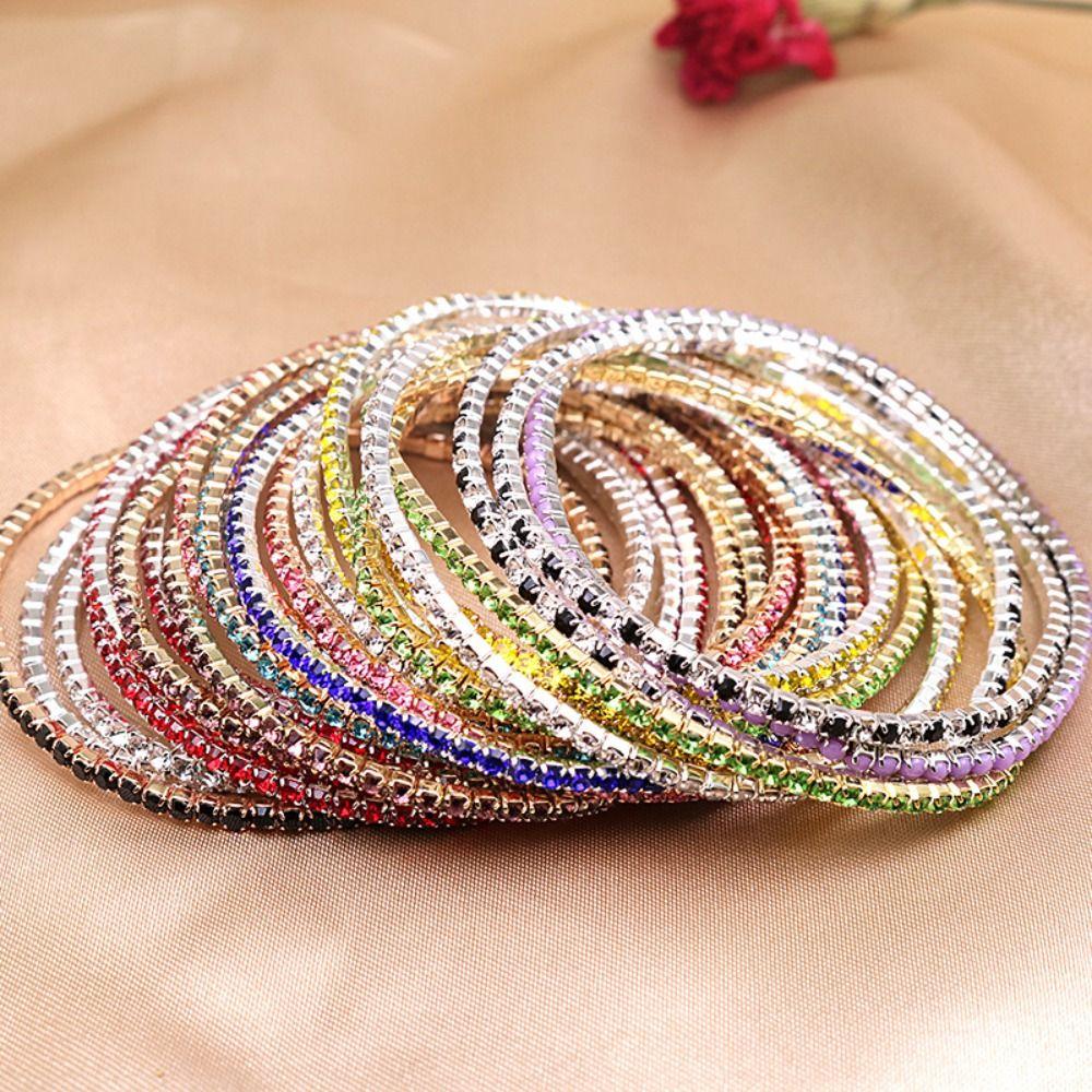 Iced Out Elastic Crystal Bracelet Jewelry Colored Bangle Fashion Single Rhinestone Bracelet  Girl