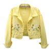 Chic Floral Embroidery Crop Denim Coats Women Lapel Long Sleeve Single Breasted Jeans Jacket Vintage Streetwear Female Outerwear