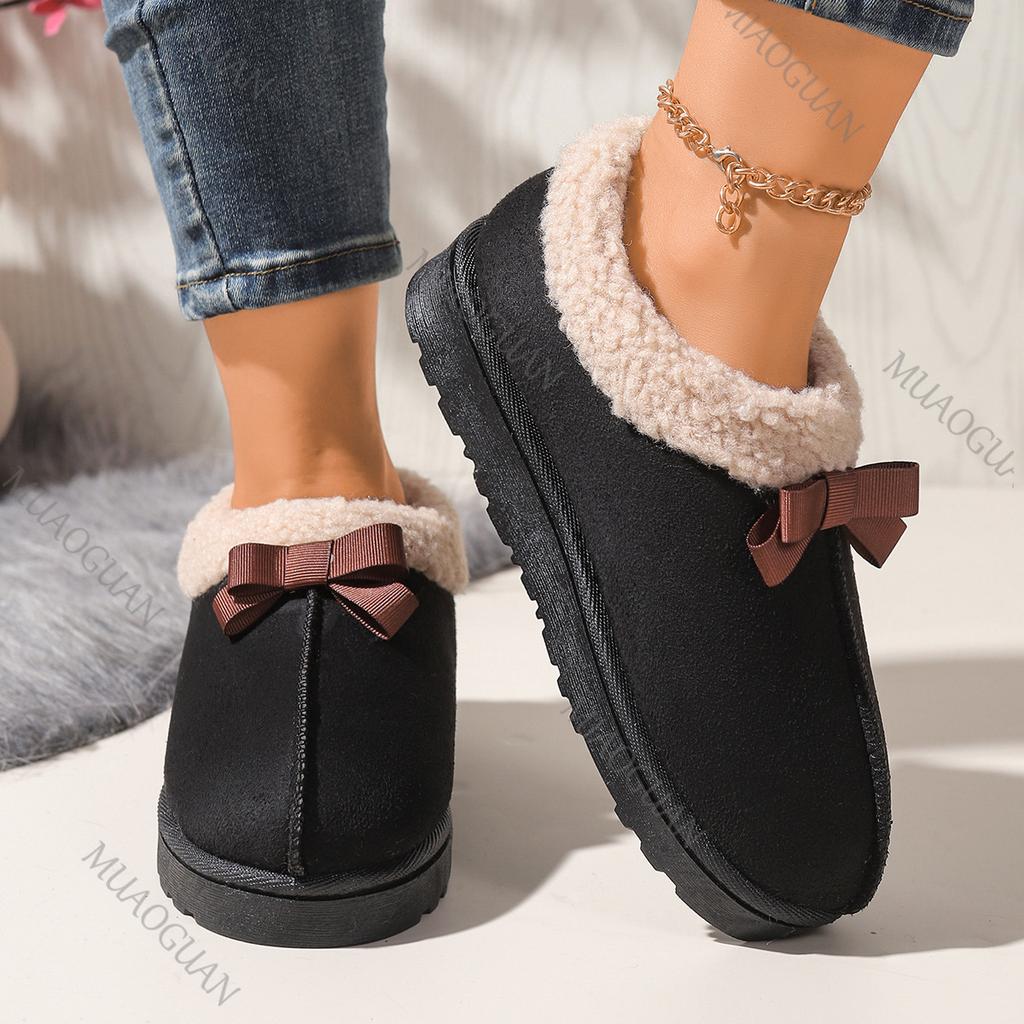 Fashion Flat Bottom Cotton Shoes for Women Winter Casual Slip On Snow Boots Solid Comfortable Padded Warm Female Outside Short Botines