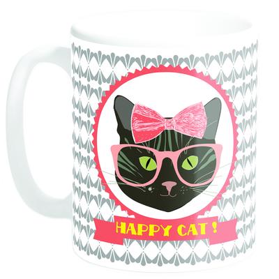 [Q3378] - Mug céramique 'Happy Cat ! ' chatte (Made in France) - 9. 5x8 cm