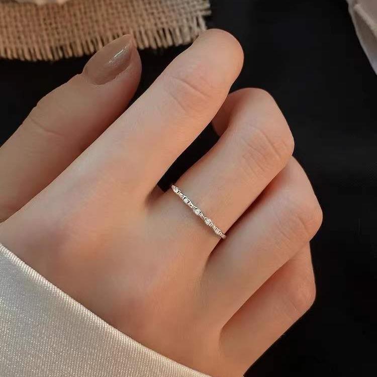 Anello Aperto in Argento Sterling S925 Placcato Oro 14K con Diamante per Donna - Elegante Anello alla Moda in Stile Coreano