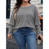 Women's Large-size Striped Long-sleeved Top with Round Neck and Loose Knit. Casual Base Layer Shirt.