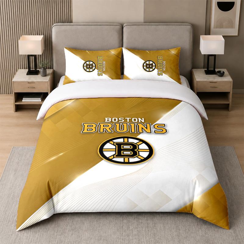 3Pcs Bedding SetBoston Bruins Soft Bed Sheet and Two Pillowcases Home Bedroom Decor