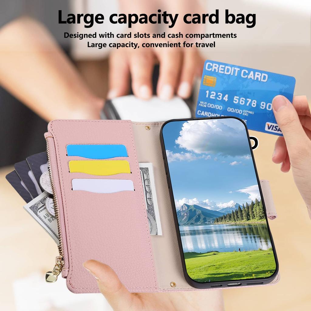For Google Pixel 9 Pro XL 8 7 6 Pro 9A 8A 7A 6A Wallet Case Crossbody Strap Card Holder Magnetic Snap Clasp Zipper Pocket Cover