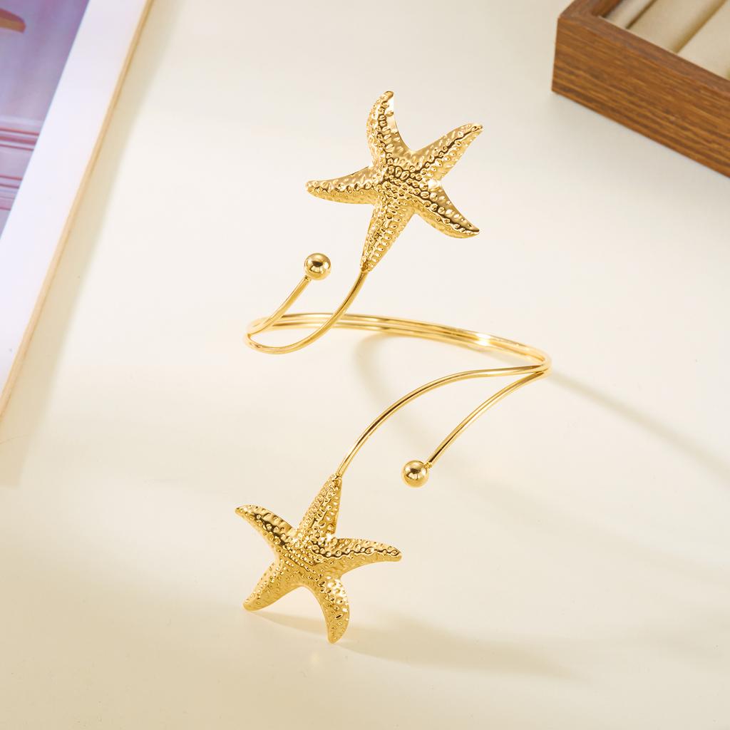 Bohemian Metal Starfish Open Upper Arm Bangle for Women Punk Gold Color Adjustable Cuff Bracelet Beach Party Jewelry Gift