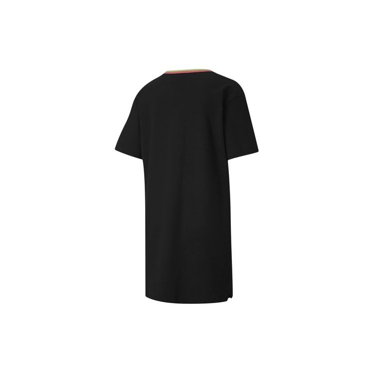 Puma Celebration Color Block Logo Print Lässig Bequem Atmungsaktiv Rundhals Kurzarm Kleid Damenkleider Schwarz 585049-01