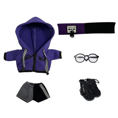 Niannyyhouse 20cm Plüschkleidung Lockeres Color-Blocking-Set Haarband Kapuzenpullover Color-Block Shorts Brille Schuhe Baumwollpuppe Anziehpuppe Zubehör