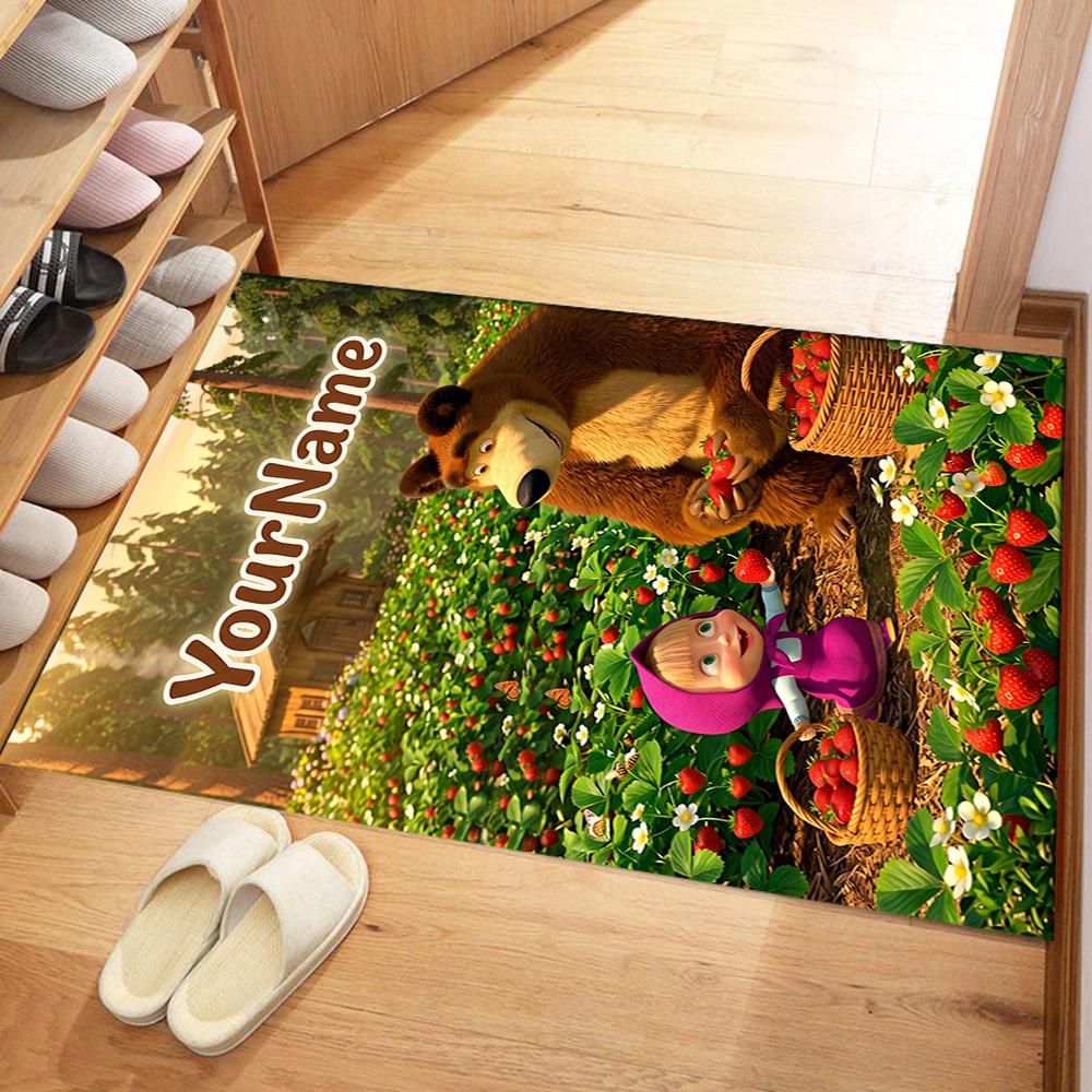 Masha Bear Customize Text Floor Rug Office Rug Design for Study Room Game Room Decorate Room Entryway Anti-slip Rug Decorate Offices