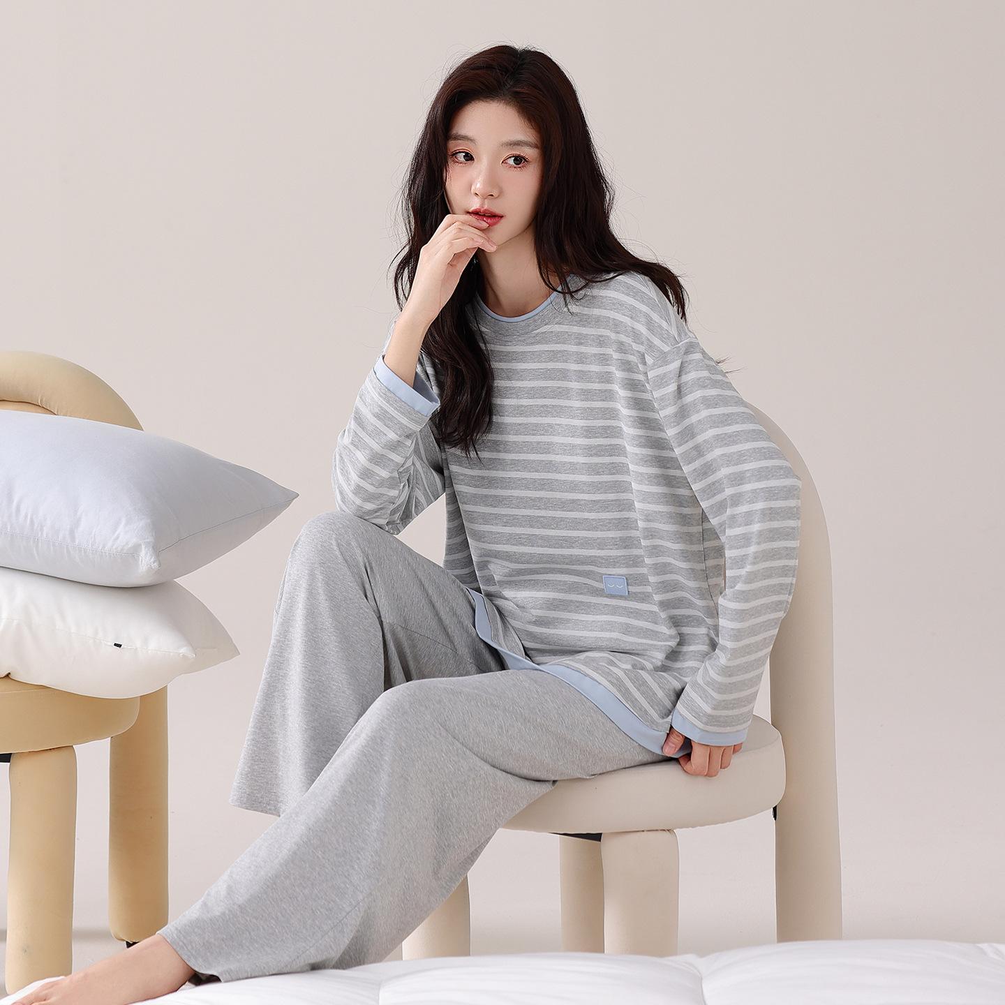 

Супермягкая модальная парная пижама мужская и женская весенне-осенняя с круглым вырезом и длинным рукавом, повседневный полосатый комплект для отдыха XL