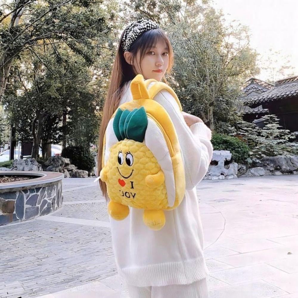 Large Capacity Plush Pineapple Bag Zipper Anime Plush Doll Backpack  Kids Birthday Gift