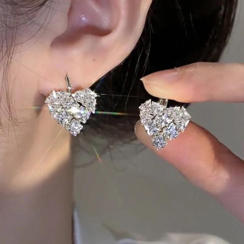 Huitan Delicate Heart Cubic Zirconia Drop Earrings Shiny Graceful Lady Party  Sparkling Wedding Bridal Ear Accessories