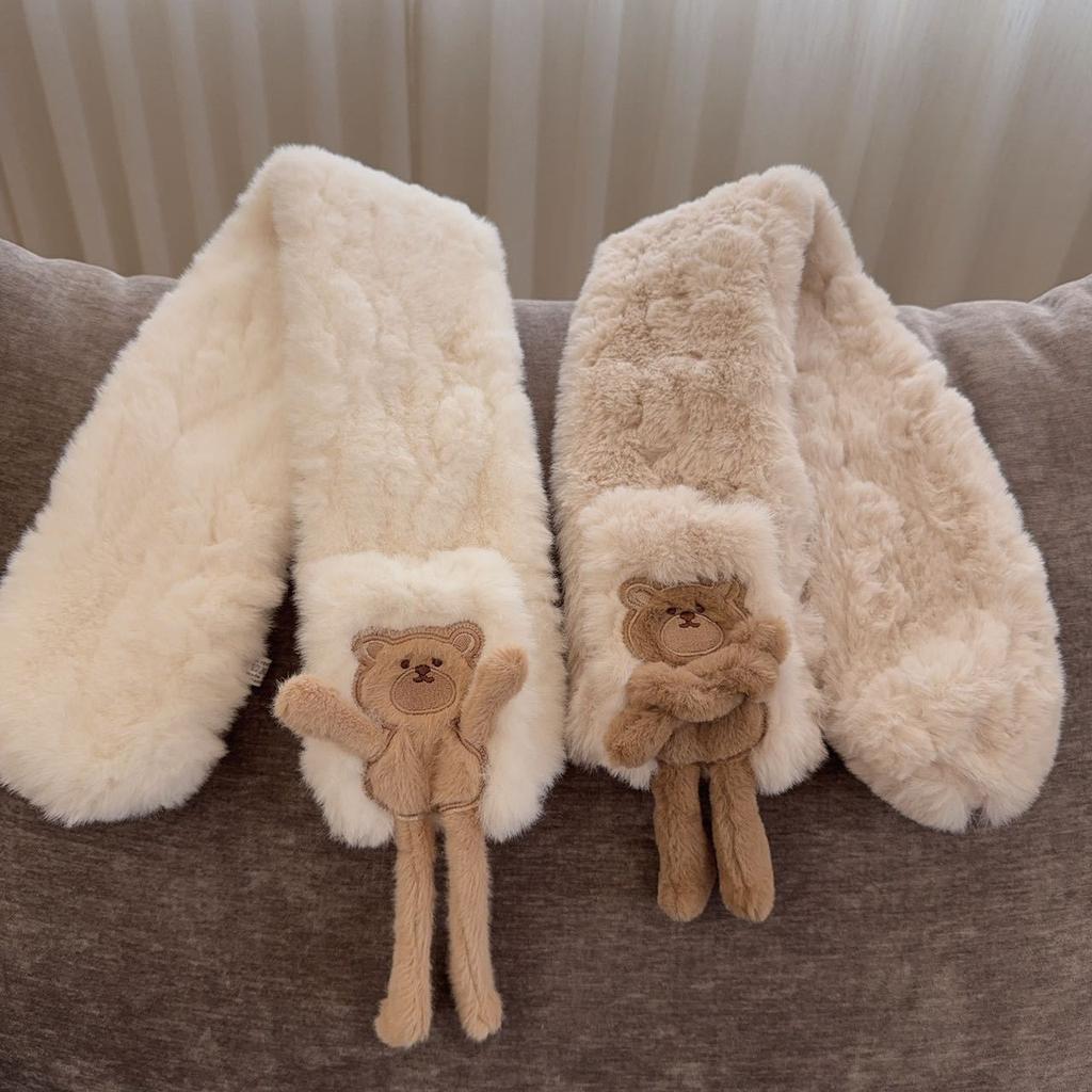 Cute three-dimensional bear rounded corners embossed soft girl scarf female autumn and winter girl Japanese and Korean version student versatile scarf