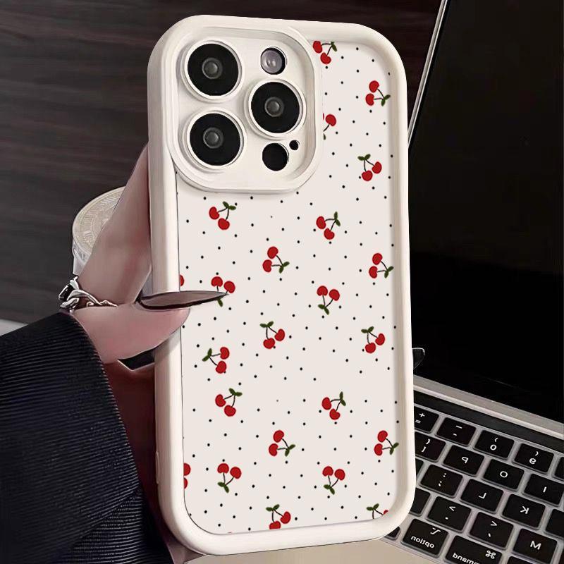 Little Cherry Pattern TPU Soft Matte Phone Case For iPhone 16 Pro Max 15 Pro 14 13 12 11 XR XS Shockproof Lens Protection Bumper Cover