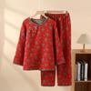Women's new yarn-dyed pure cotton rich bamboo women's round neck retro pajamas long sleeves trousers set loungewear