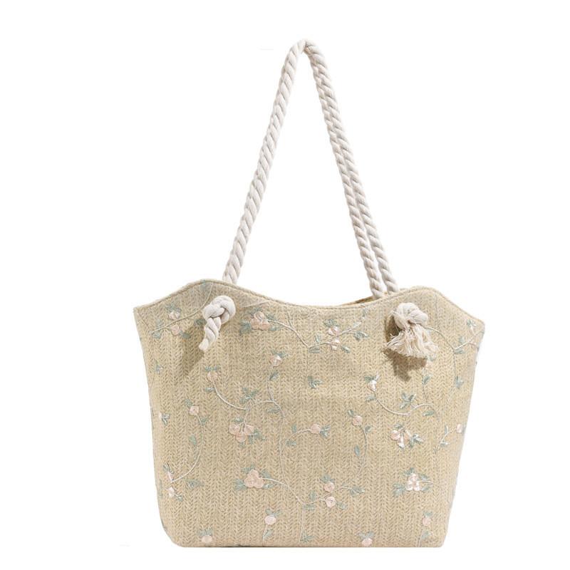 Summer Large Capacity Woven Handbag With Magnetic Closure For Daily Outfits
