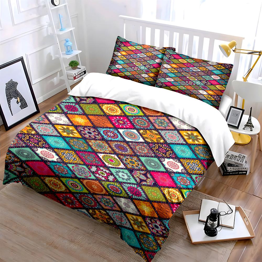 Colorful Bohemian Geometric Bedding Set Bedding Set (1 Duvet Cover, 2 Pillowcases, Duvet Not Included)