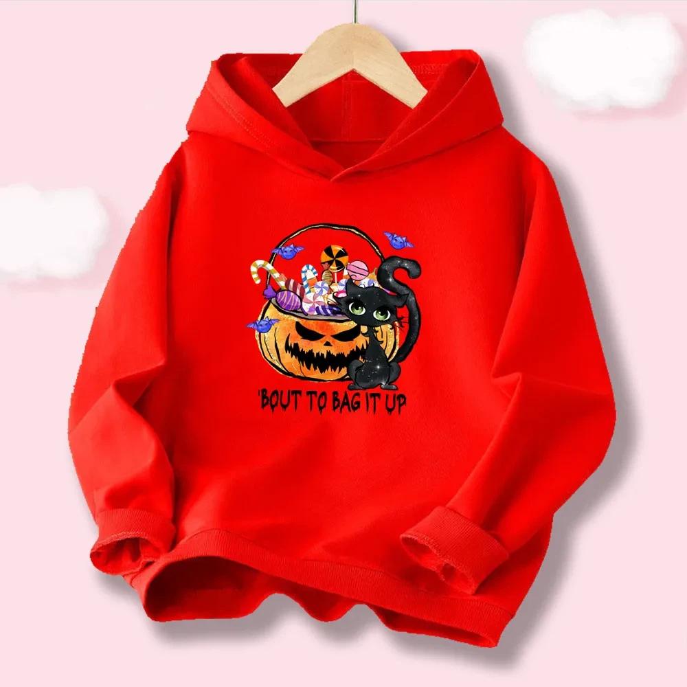Kids Pullover Hoodie Lovely Cartoon Ghost Pumpkin Bat Halloween Graphic Sweatshirt Long Sleeve CasualSport Top Autumn Winter Home And Outdoor Outfit