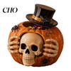 Resin Halloween Candy Bowl Skull Pumpkin Jar with Top Hat Lid, Decorative Creative Craft Gifts Storage Container, Desktop Organizer for Home