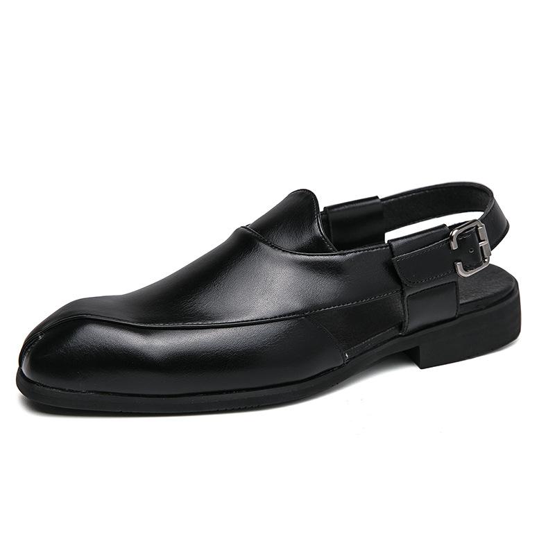 Spring and Autumn Large Size Men's Shoes with Leather Sneakers with Buckles Fashionable British Heelless Leather Sandals
