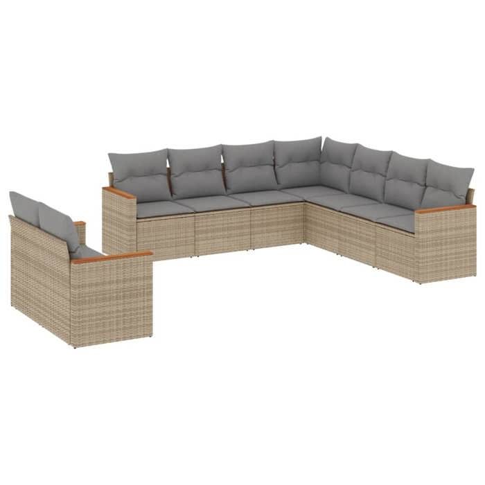 VidaXL Salon de Jardin avec Coussins 9 pcs, Canapés de Terrasse, Ensemble de Meubles de Patio, Mobilier d'Extérieur, Beige 3258503