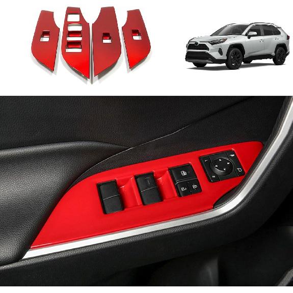 

Автомобильные аксессуары, совместимые с Toyota RAV4 2025 2024 2023-2019, Декоративная накладка на панель управления стеклоподъемниками, Наклейки на панель замков дверей салона, ABS красный