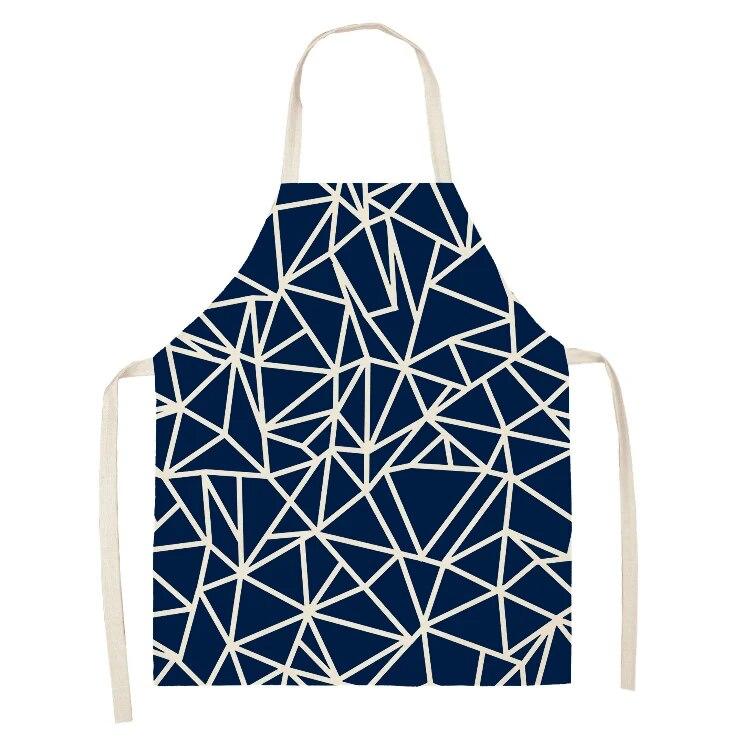 Kitchen Apron Navy Blue Geometric Pattern Kitchen Sleeveless Apron Linen Bib Home Cleaning Tools Cooking Apron Dinner Apron