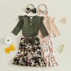 Citgeett Herbst Kleinkind Baby Mädchen Herbst Outfit Langarm Strampler Camo Floral Schlaghosen Stirnband Freizeitkleidung