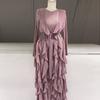 Ladies Floral Print Long Sleeve Maxi Dress Pleated Formal Party Dress