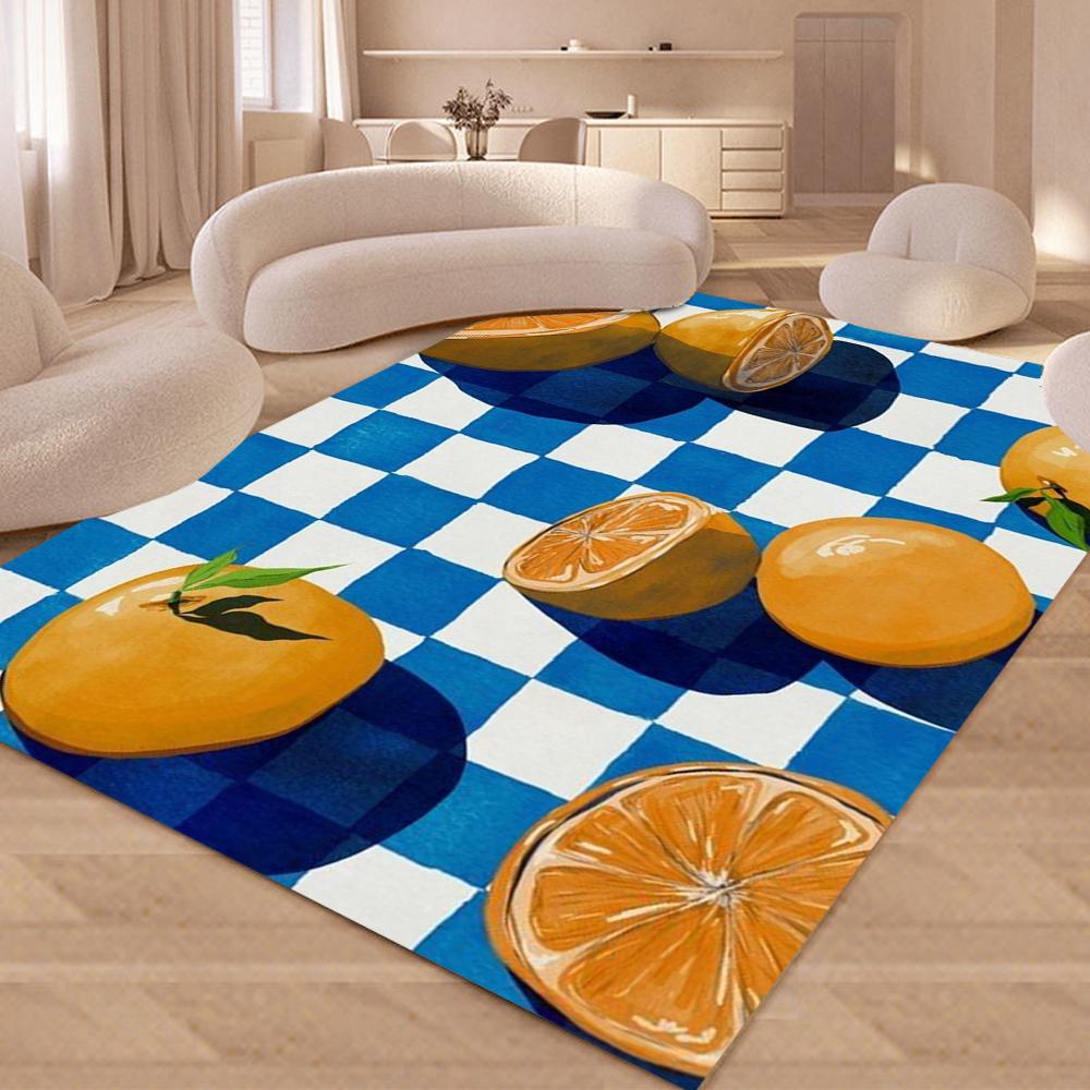 Fruit Plaid Living Room Carpet Striped Floor Mat for Kitchen Dining Room Decor Large Rugs for Children Bedroom Home Decoration