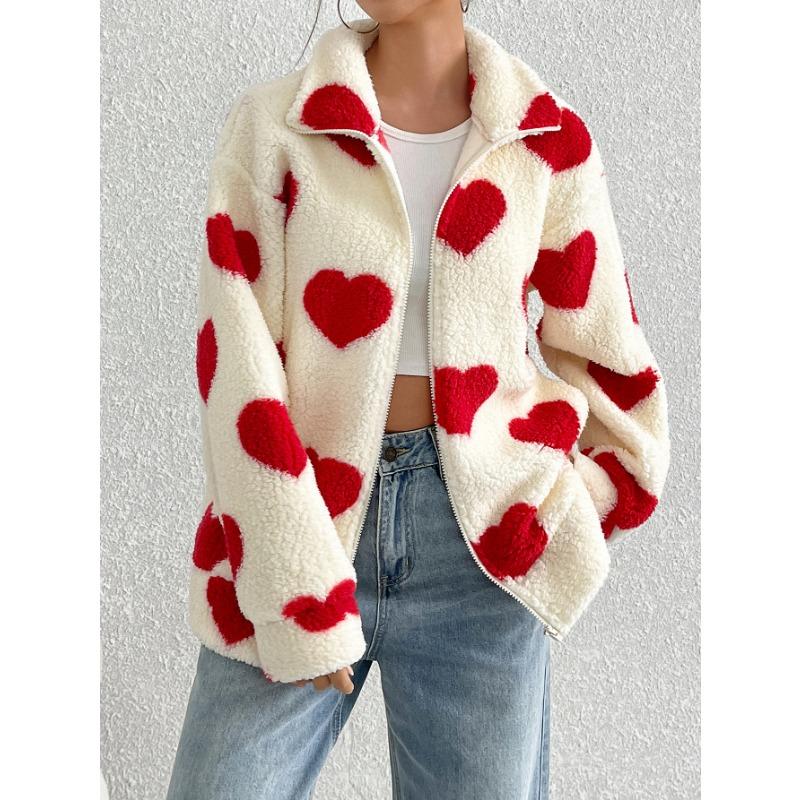 

YYFS Женская мода Повседневный Принт Love Letter Осень Зима Длинные рукава Поло Воротник Куртки и пальто XXL